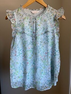 LC Lauren Conrad Pastel Floral Ruffle Neck Blouse